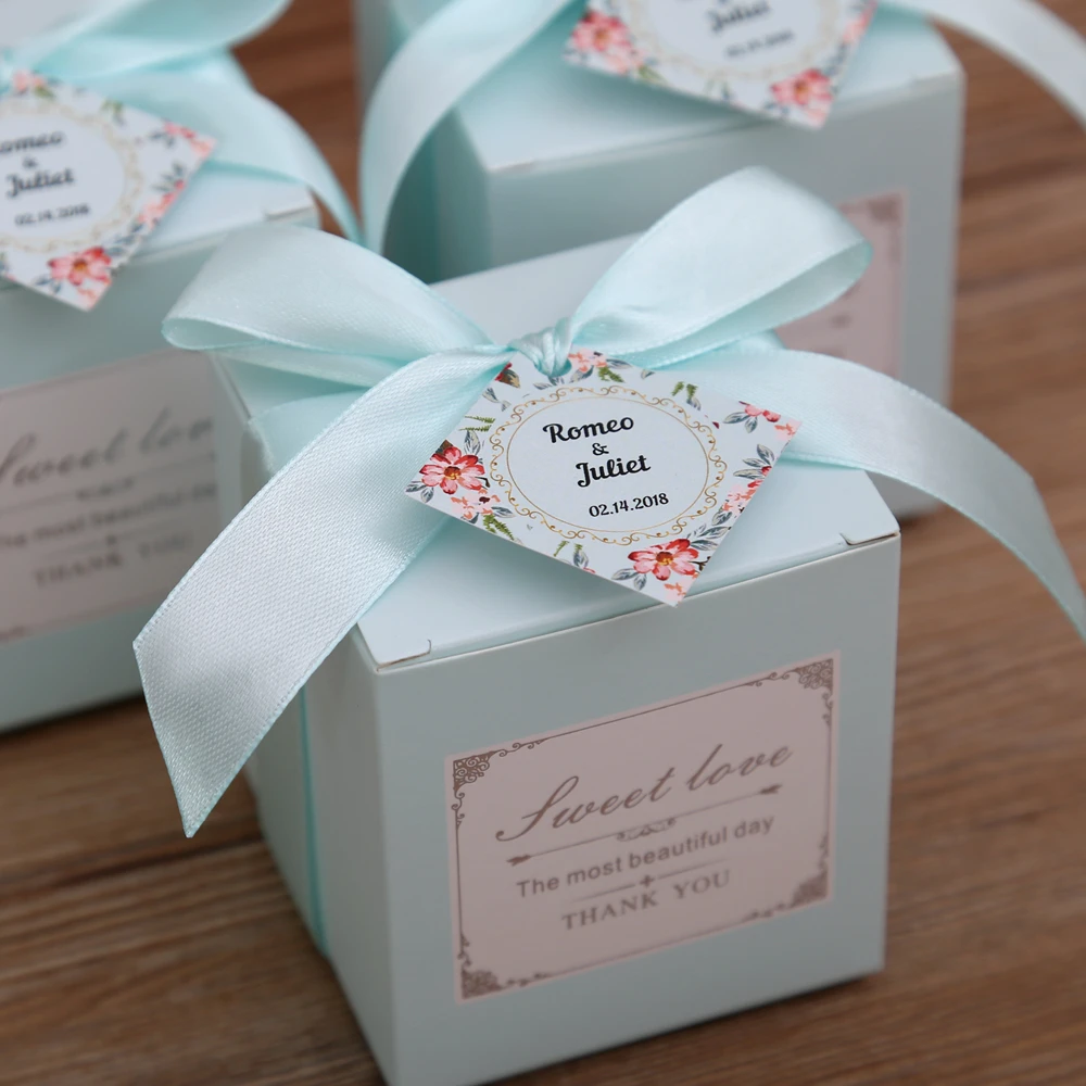 50 pcs Pink/  Blue Birthday Wedding Favor Candy Boxes Bridal Shower Party Paper Gift Box