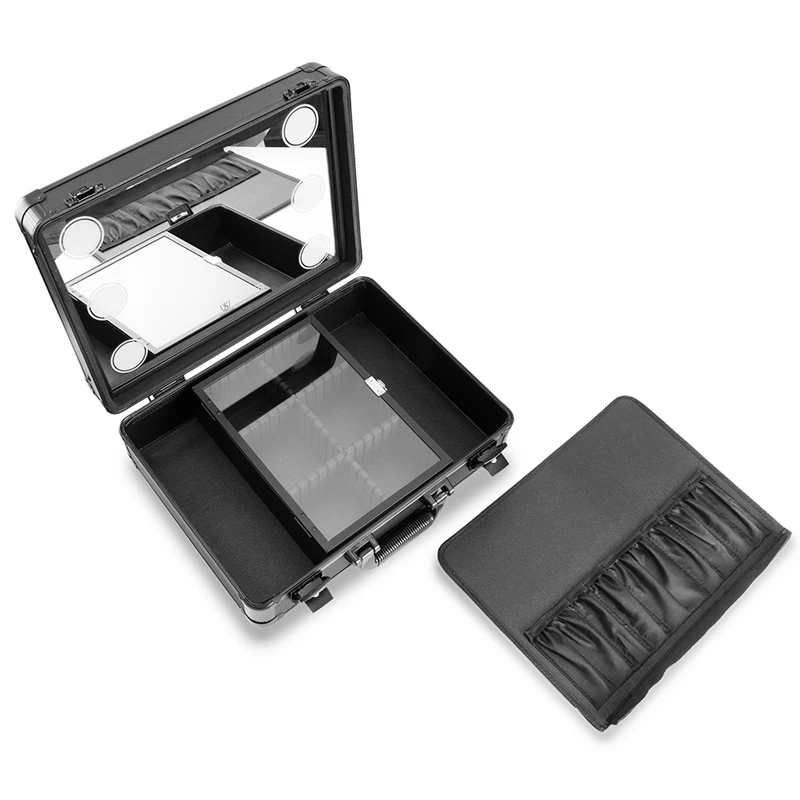 Makeup Train Case, Pro Aluminum Cosmetic Organizer Box Bag With LED & Mirror, Large Capacity Beauty Artist Cosmetic Tools Storag Makeup Train Case, Pro Aluminum Cosmetic Organizer Box Bag With LED & Mirror, Large Capacity Beauty Artist Cosmetic Tools Storag