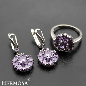 

Hermosa Jewelry Advanced Fashion Set 925 Sterling Silver Women Ring+ Earrings 8# BK041