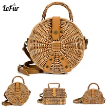 LEFUR, круглые соломенные сумки, женская сумка из ротанга, ручная работа, тканая Летняя Пляжная сумка через плечо, сумка-тоут с кругами, Bolsa Feminina