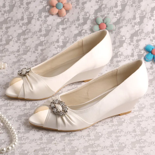 satin wedge wedding shoes
