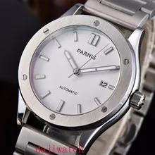 42 мм Parnis белый циферблат светящиеся часы miyota сапфировое стекло нержавеющая сталь браслет механические Автоматические Мужские часы