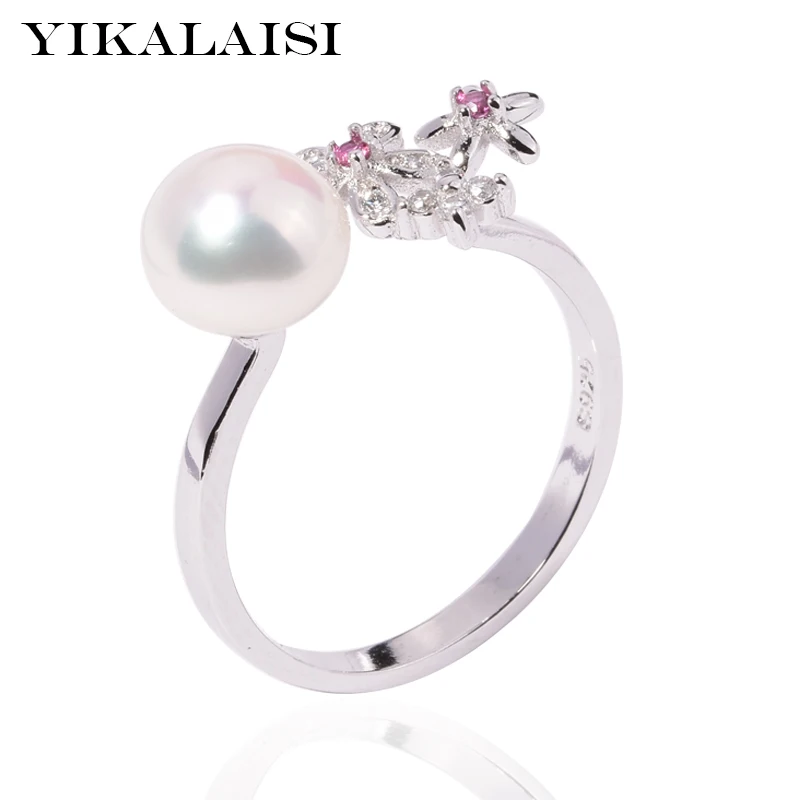 YIKALAISI стерлингового серебра 925 для женщин жемчужные украшения мода 100% натуральный 8-9 мм пресноводного жемчуга, кольца цветок 2018