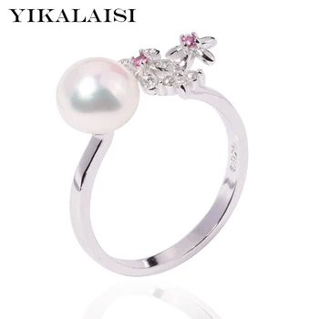 

YIKALAISI 925 sterling silver jewelry for women Pearl jewelry Fashion 100% natural 8-9 mm Freshwater pearl rings flower 2018
