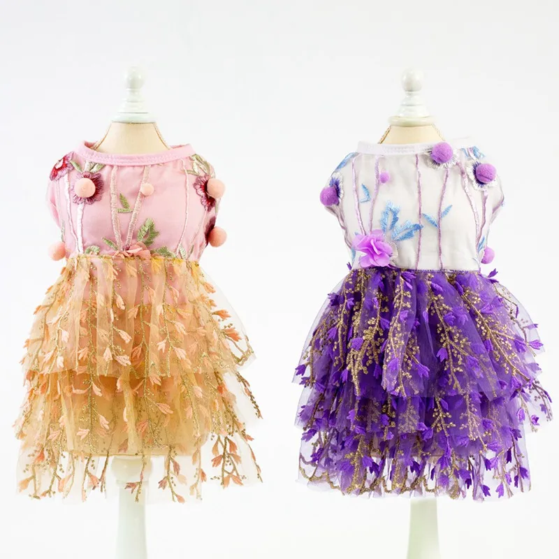 Pet Весна Летняя плиссированная юбка платье принцессы, маленькие и средние собаки кружева день рождения Свадебное платье для щенка