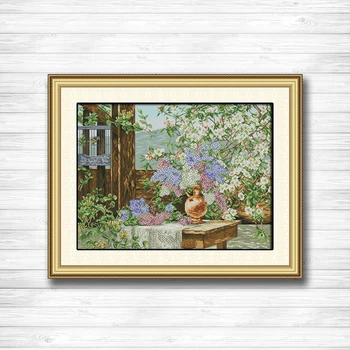 

Flowers full of garden painting 14CT 11CT counted cross stitch Needlework Set Embroidery kits chinese cross stitch Home decor