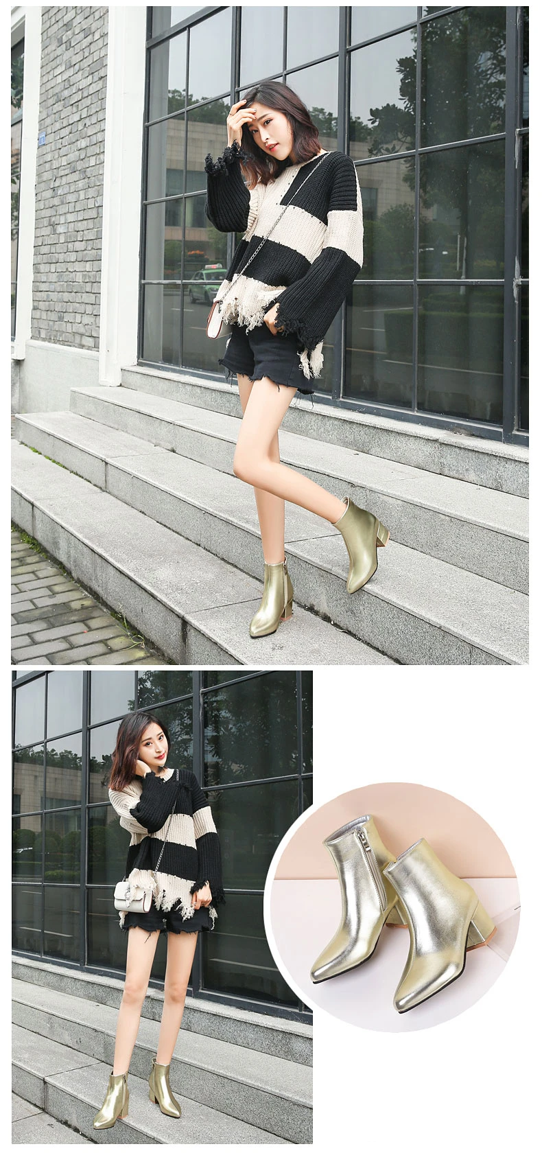 RQFF Brand Winter Boots Women With Box Big size 34-43 Shoes Woman 6CM Heel Ankle Boot Female Footwear Gold Leather Ladies Shoe (5)