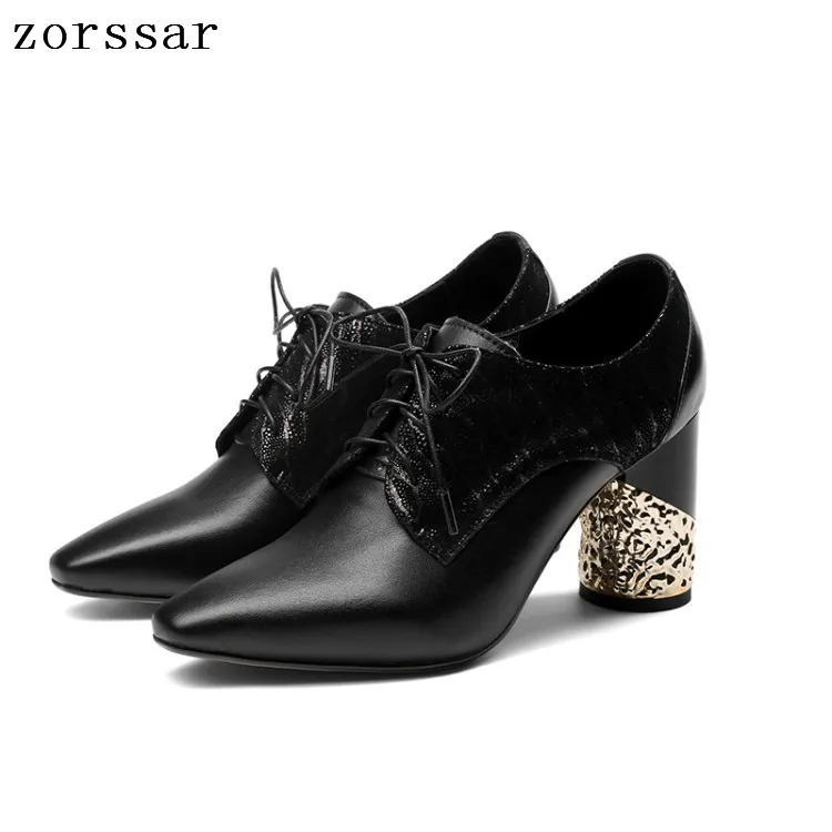 Weibliche Up Leder Kleid Mode Frühling Spitz Kuh Schwarzes Zorssar Lace Pumpen Flach Frauen Heels High Schuhe Herbst Und awxwqX7z