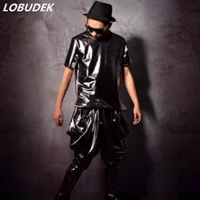 Мужской костюм Серебряная футболка шаровары комплект из 2 предметов ночной клуб бар костюмы на выпускной хип-хоп Рок DJ DS представление одежда