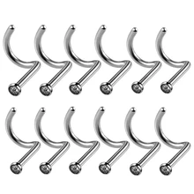 100 шт./лот 18 г нержавеющая сталь прозрачный цвет драгоценный камень нос кольцо ноздри винт гвоздики, пирсинг тела ювелирные изделия Пирсинг нос Ombligo