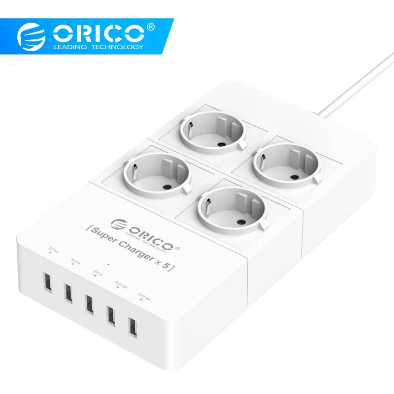 

ORICO HPC-4A5U UK/US/EU Plug Electrical Socket 5 x 5V2.4A USB Charger Ports with 4 Outlet Surge Protector Power Strip
