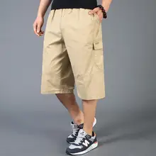 Летние короткие мужские капри quinquagenarian хлопковые брюки с высокой талией плюс размер свободные мужские шорты кэжуал Высокая талия хаки