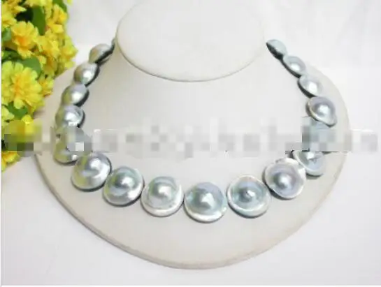 

Free shipping hot sale Women Bridal Wedding Jewelry >>21MM 100% NATURAL GRAY SOUTH SEA MABE PEARL NECKLACE