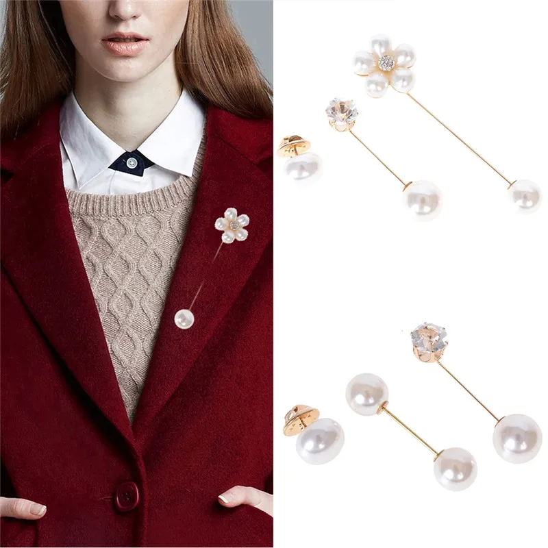 

Pinksee 3pcs/set Elegant Charm Imitation Pearl Flower Brooch Long Needle Pin for Women Shawl Shirt Collar Accessories Jewelry