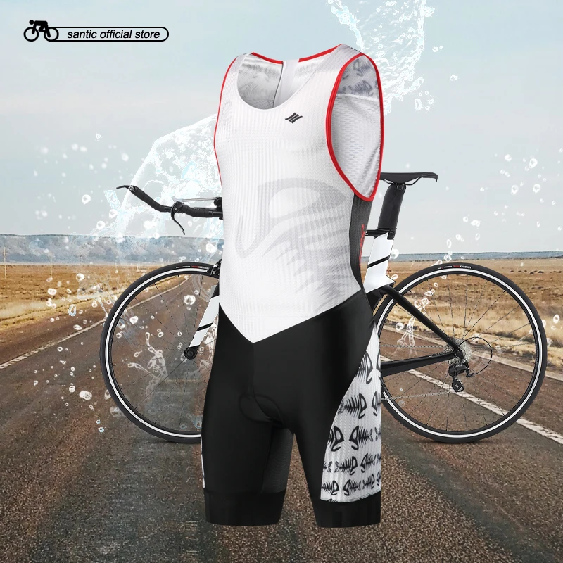 Santic Men Triathlon Sleeveless Cycling Padded Jerseys Quick Dry