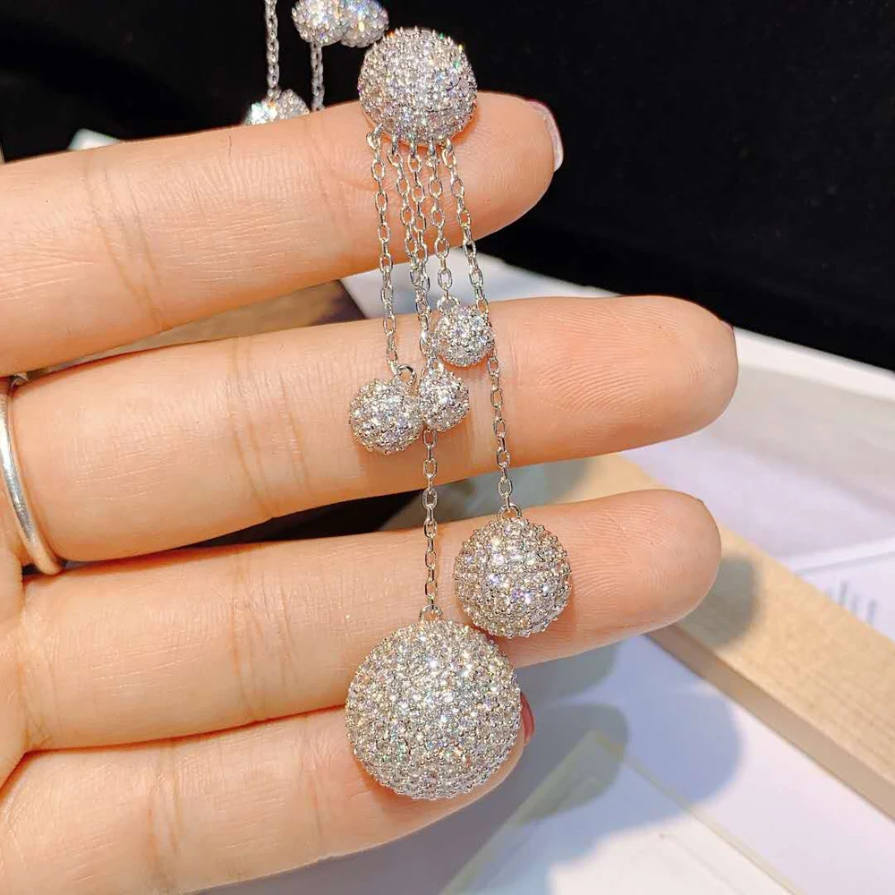 HIBRIDE New Arrival Long Round Drop Dangle Earrings AAA Cubic Zircon Pave for Women Pendientes Mujer Brincos Party Jewelry E-471 - Image 4
