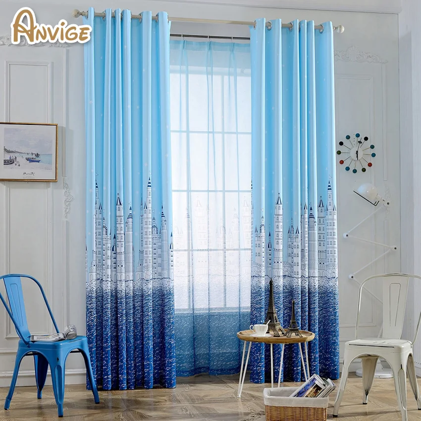 Cartoon Printing Half Blackout Curtains for Bedroom Window Treatment