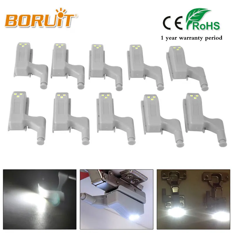

BORUIT 10Pcs 0.25W Inner Hinge LED Sensor Light For Kitchen Bedroom Living room Cabinet Cupboard Closet Wardrobe Night Lights