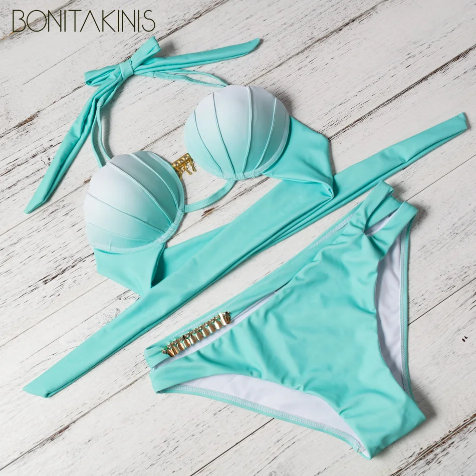 Bonitakinis Brand Swimsuits Golden Chain Shell Cup Brazilian Biquini Bodysuits Bikinis Set Women Bandage Wear Bathing Suits