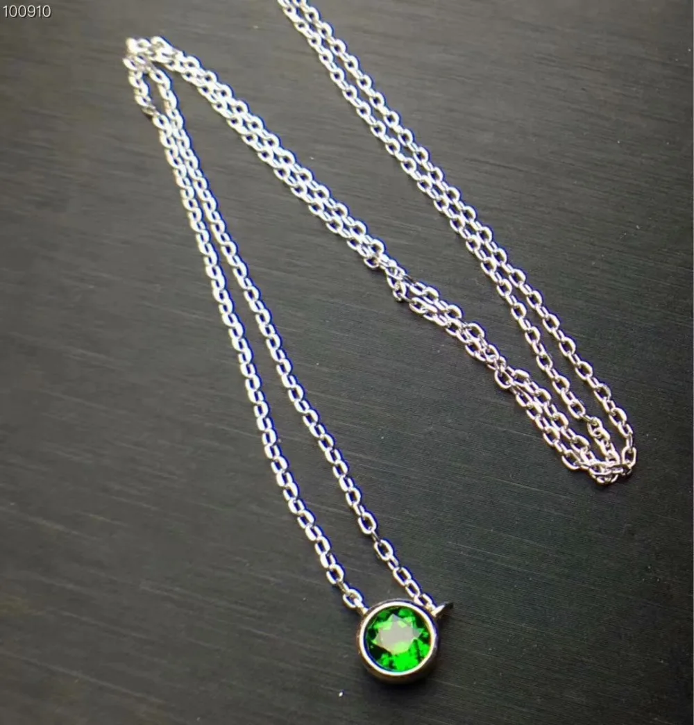 Mode petit cercle rond collier de pierres précieuses naturelles vert naturel diopside pendentif col