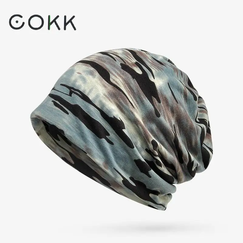 COKK Cotton Turban Hat Female Camouflage Beanie Women Hat Outdoor Stretch Hats For Women Men Unisex Beanies Bonnet Autumn Winter