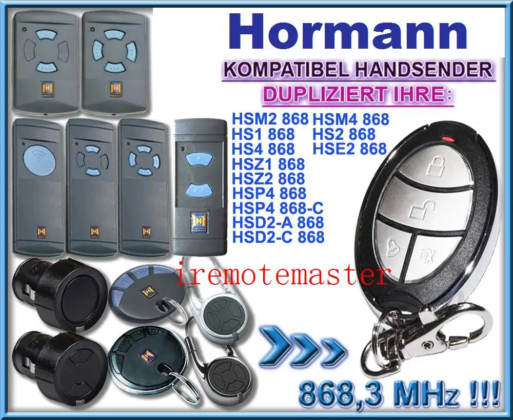 Для Hormann hsm2, hsm4, hs1, hs2, hs4, hse2, hsz1, hsz2, hsp4, hsp4-c, hsd2-A сменный передатчик дистанционного управления