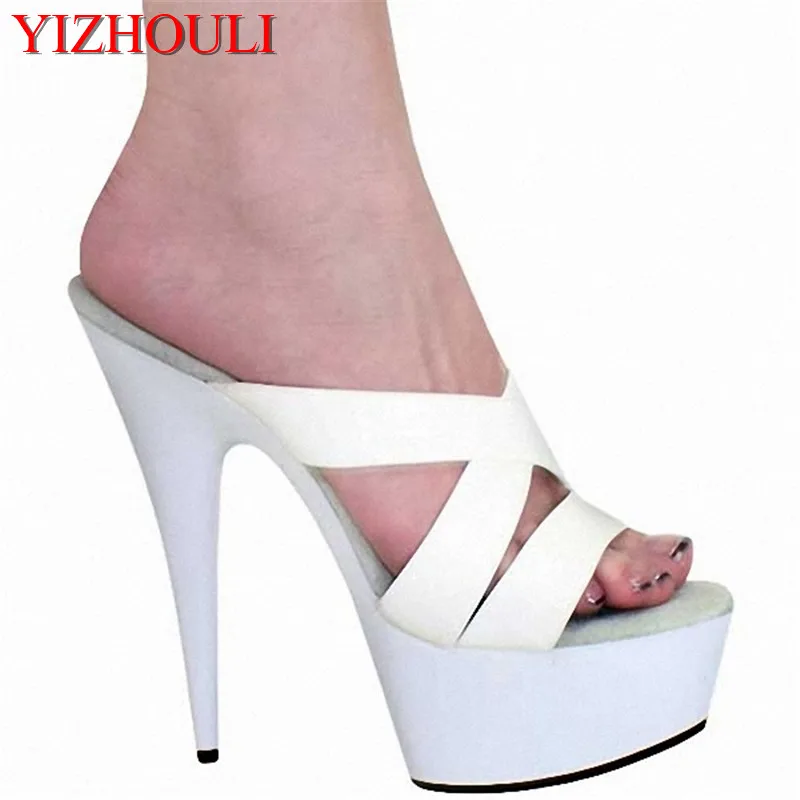 

NEW 6 Inch High Heel Sandals Platform Fashion Black Patent Leather Women Dress Sexy Slippers 15cm Sexy Shoes Red