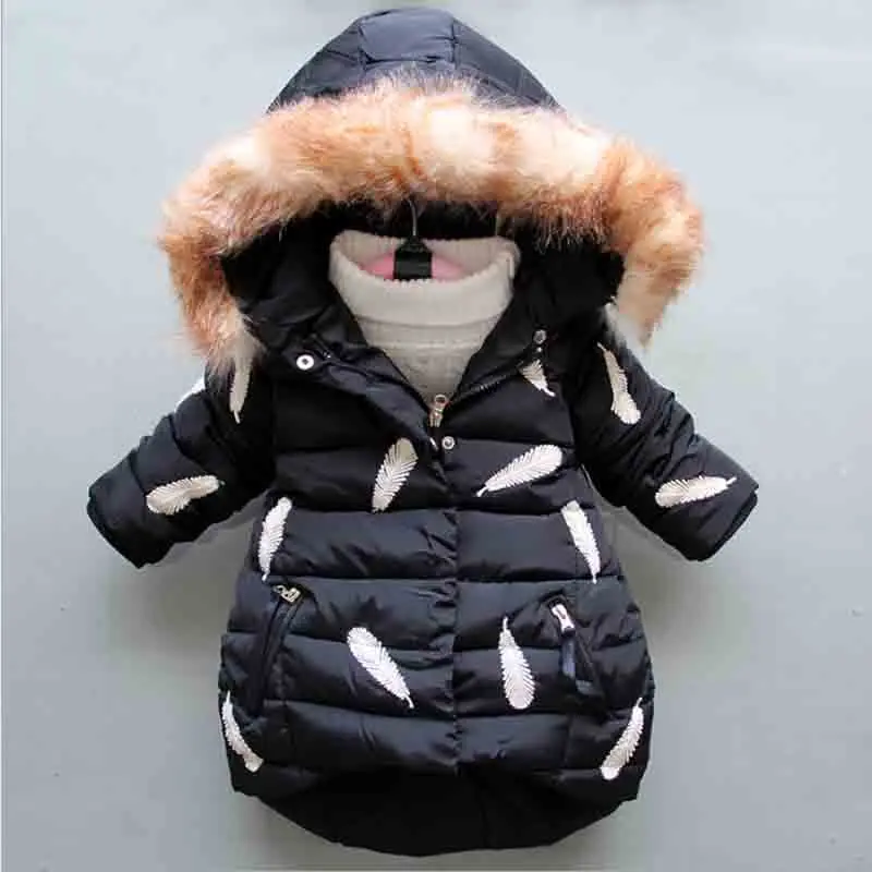 

BibiCola baby girl winter cotton coats newborn girl printing feather pattern down cotton outerwear 2018 new infant warm coats