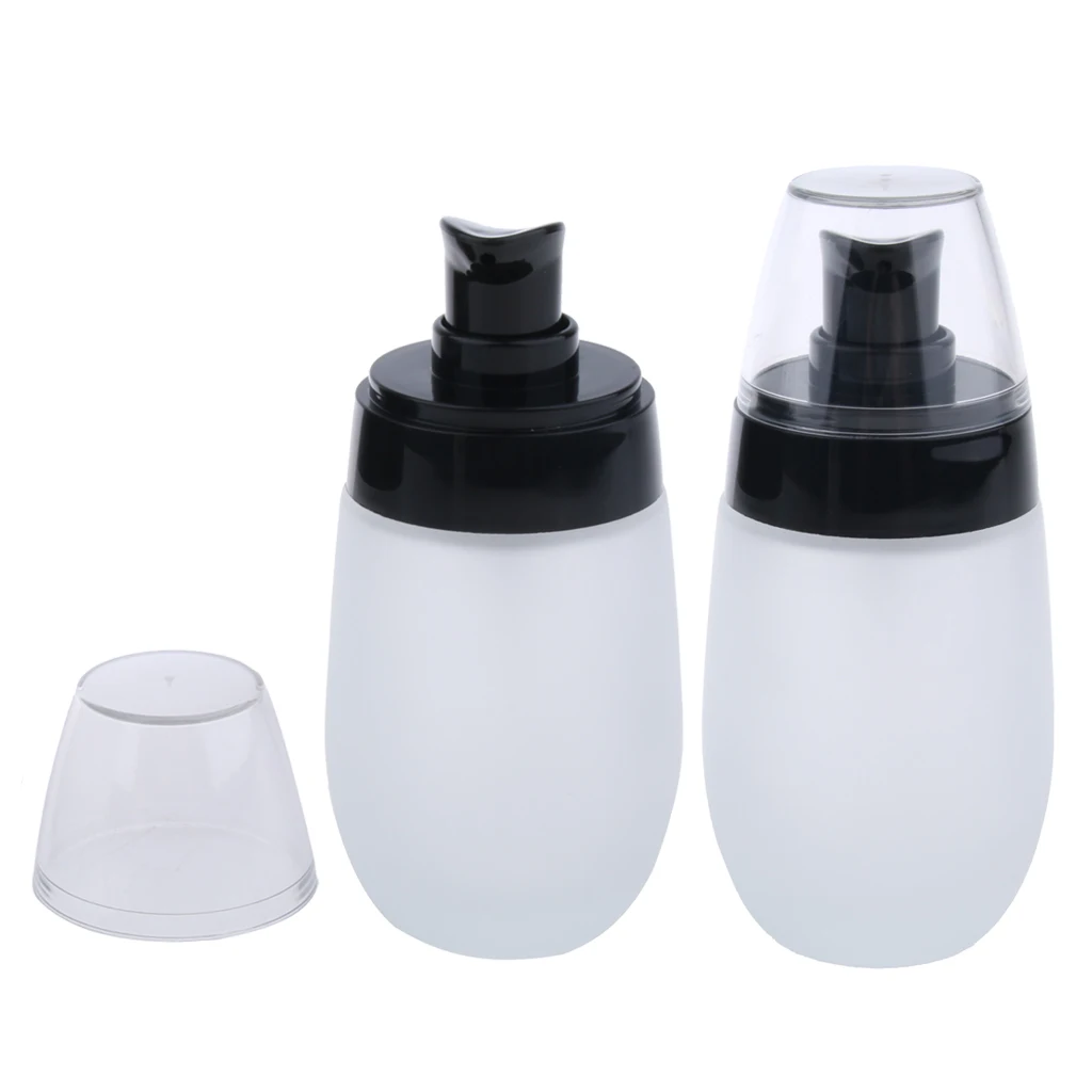 2Pcs Frosting Glass Refillable Empty Pump Lotion Body Wash Hand Wash Liquid Spray Bottle Makeup Container Vials, 50ml