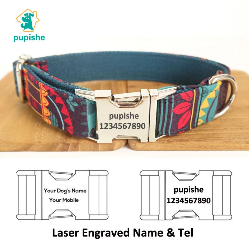 PUPISHE Nylon Designer Dog Collars for Big Small Dogs Custom Laser