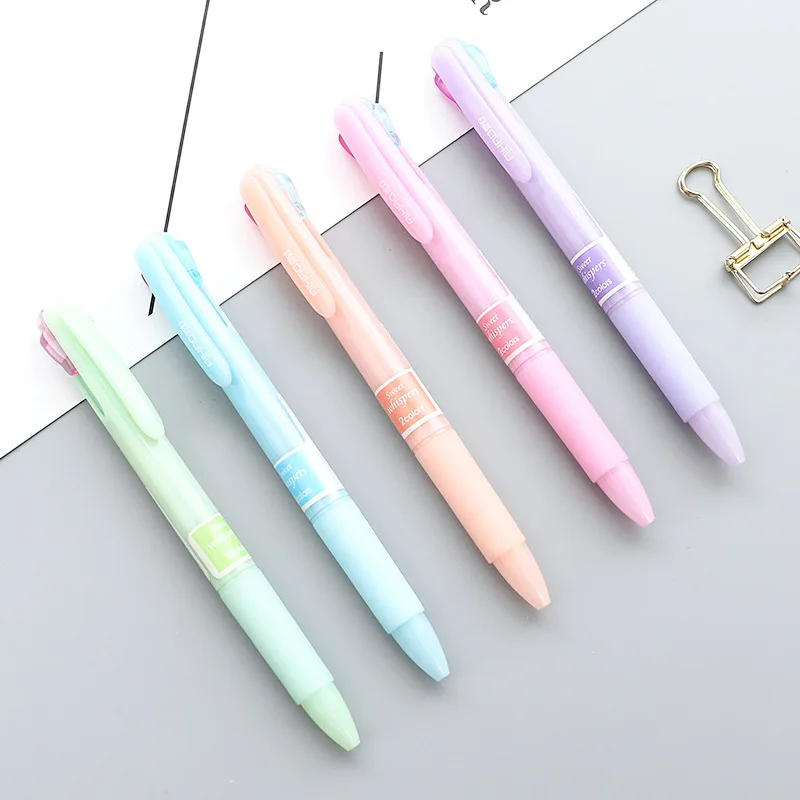 

6 pcs Crystal sweet Candy color body ballpoint pen Dual colors Red Blue refill marker Stationery Office school supplies A6558
