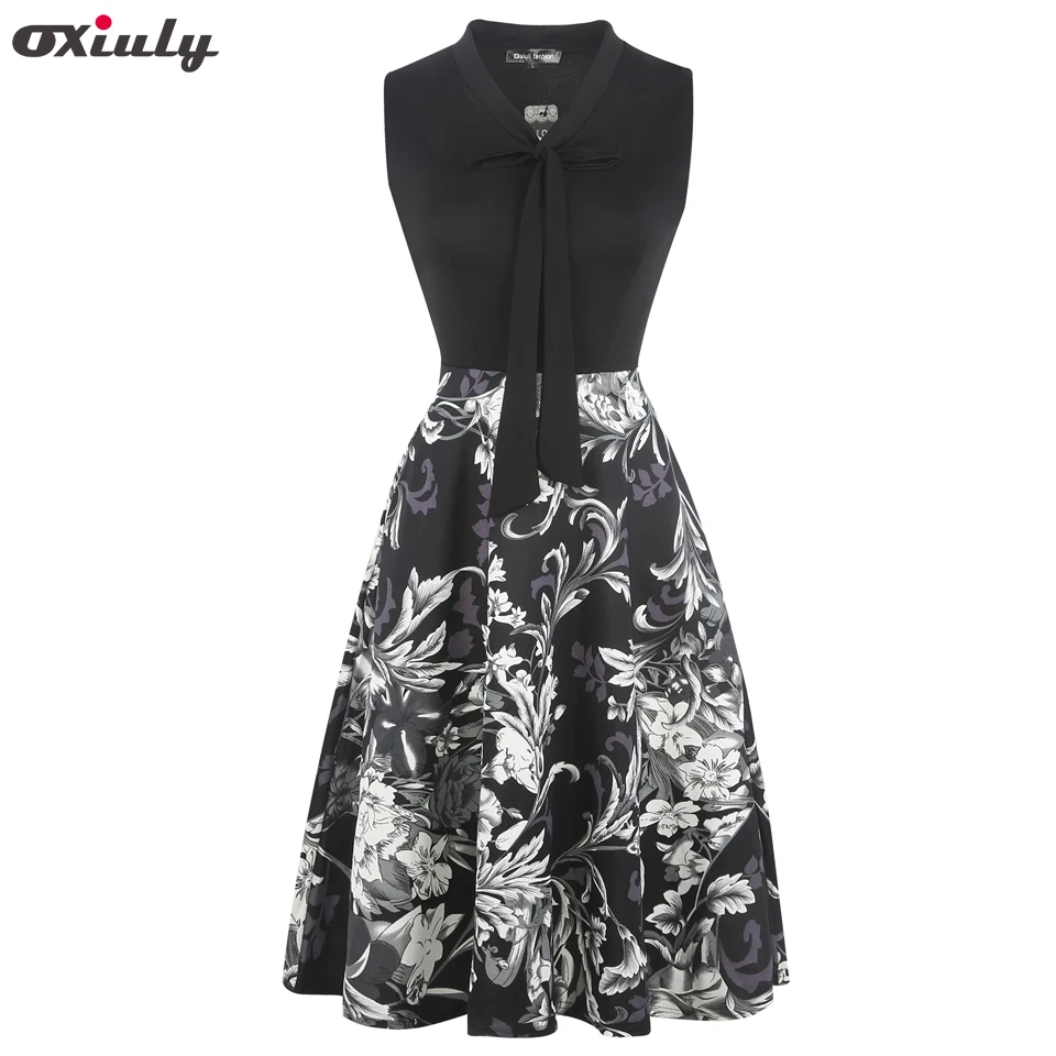 

Oxiuly Summer Style Women Flower Print Patchwork Dresses Sexy Tie V Neck Women Dress