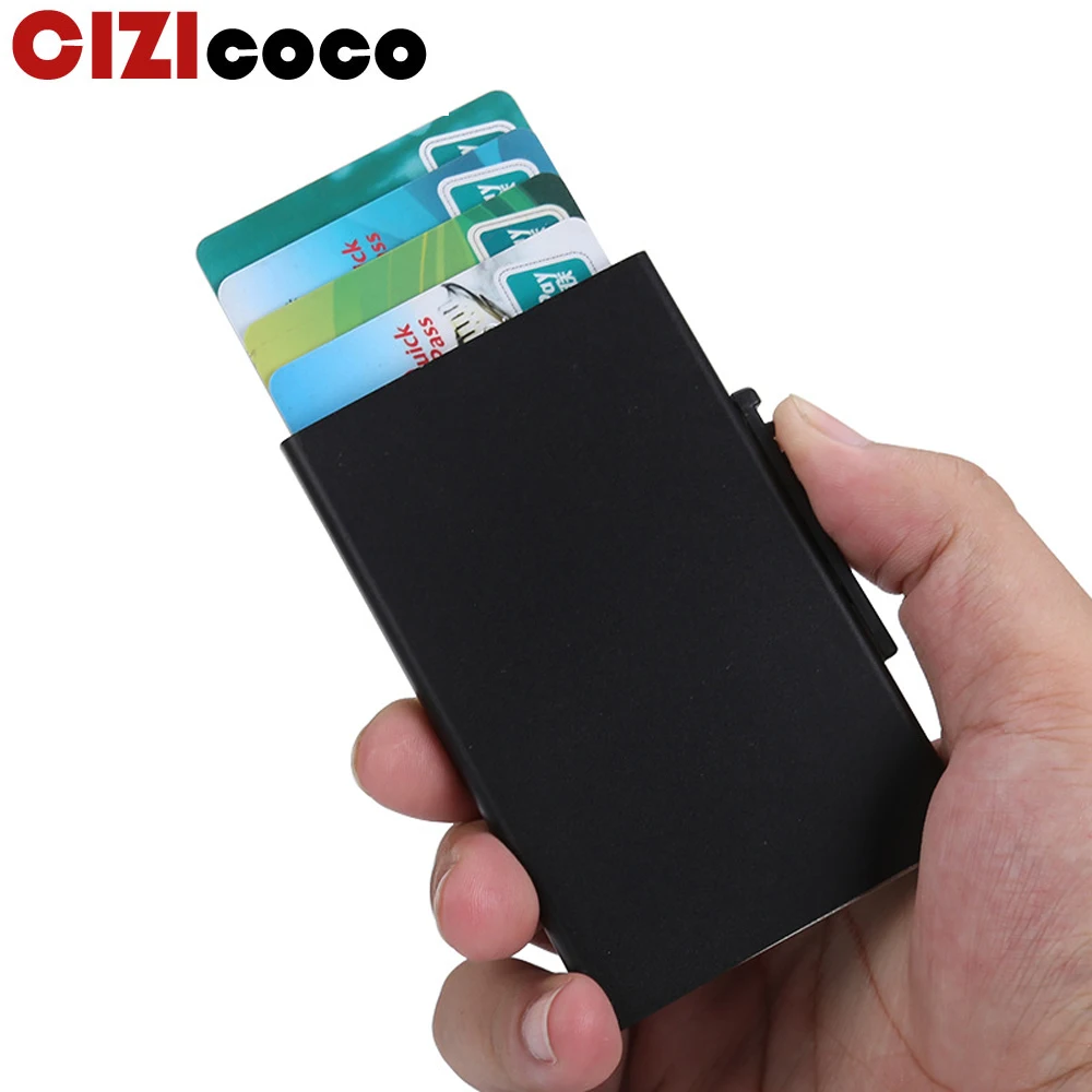 

Aluminum Card holder Pocket ID Card Holder Rfid Blocking Mini Slim Metal Wallet Automatic Pop up Credit Card Case Protector