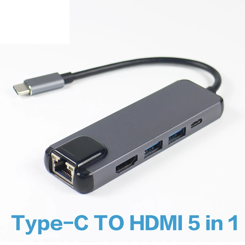 

TYPE-C to HDMI five-in-one with Gigabit NIC multi-function card reader USB-C 5 IN 1 with the same screen For Macbook Laptop