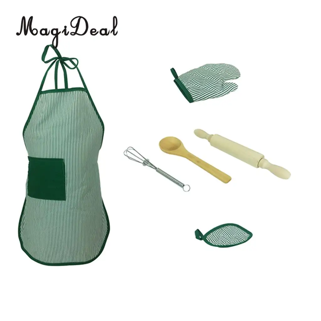 Kitchen Cooking Set, Baking Cake Food Toy Kids Apron & Chef Glove set, Whisk Rolling Pin Tool Utensils Pretend Play Game