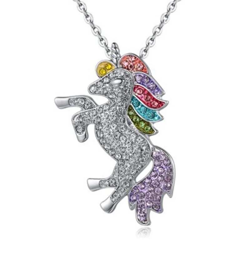 

Horse Full Crystal Colorful Necklace Women Unicorn Pendant Sweater Chain Women Necklace Jewelry Long Necklace Collier Femme N618