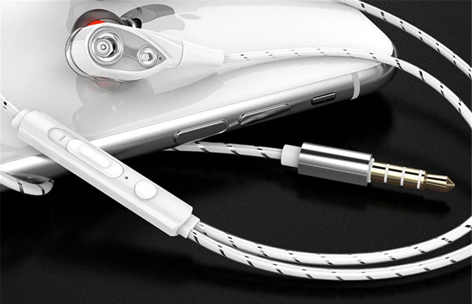 Quad Core Wire Control Earphone 3.5mm In Ear Double Moving Circle Heavy Bass Metal With Mic and Volume Control Public Headphone (13)