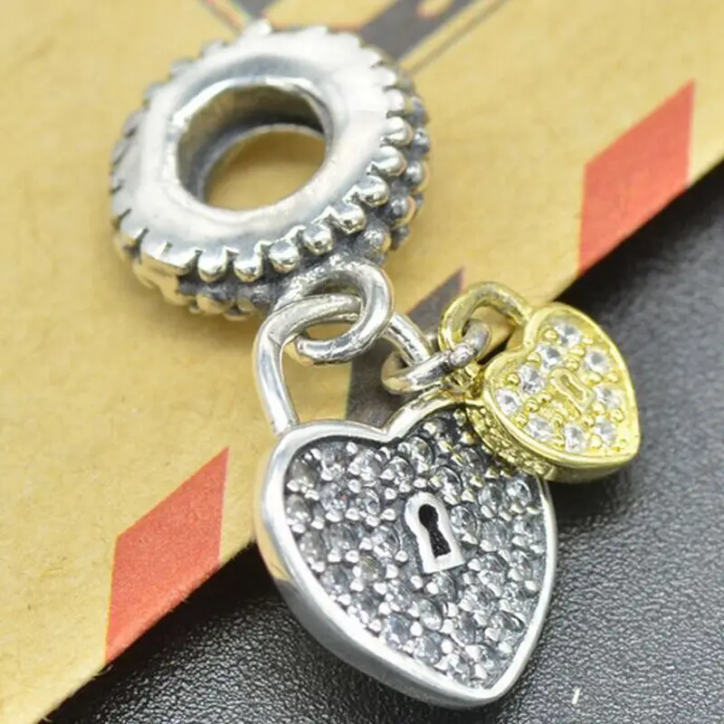 Подвеска стразы из серебра 100% пробы с двумя сердцами подходящая для европейского