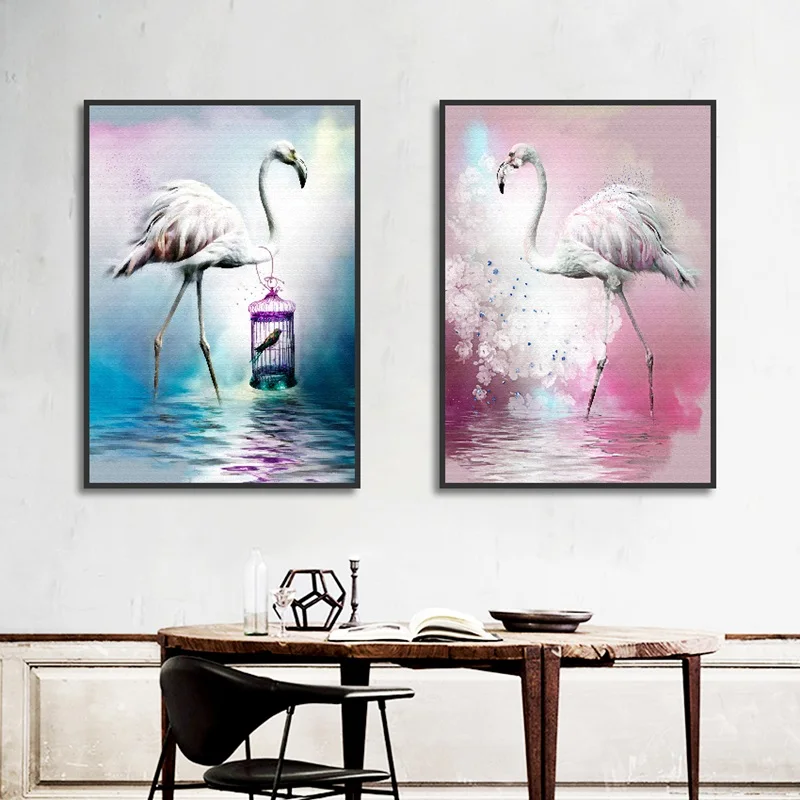 

Watercolor Flamingo Canvas Picture Home Living Room Decorative Painting Unframed Modular Wall Art Nordic Posters and Prints
