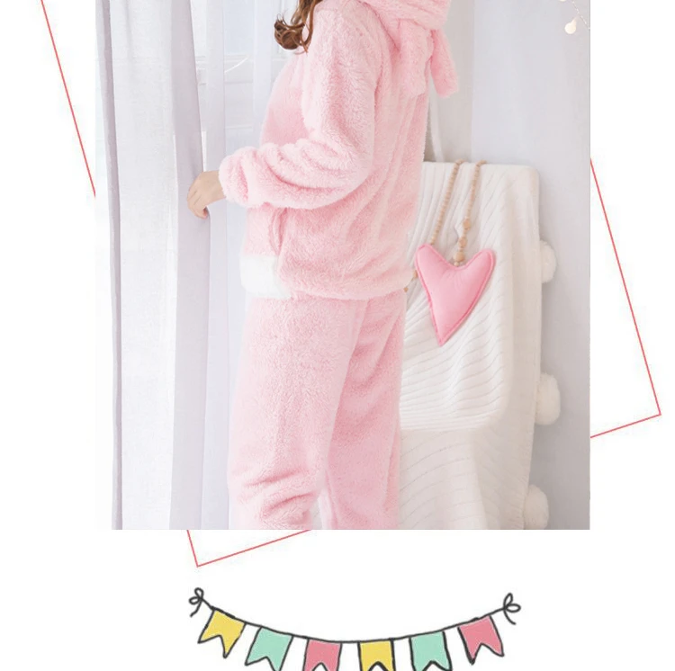 Women Cartoon Pajamas Hooded Clothing Two Piece Suits Night Wear Clothes Female Winter Autumn Pajama Nighty Flannel 2018 JW307 (5)