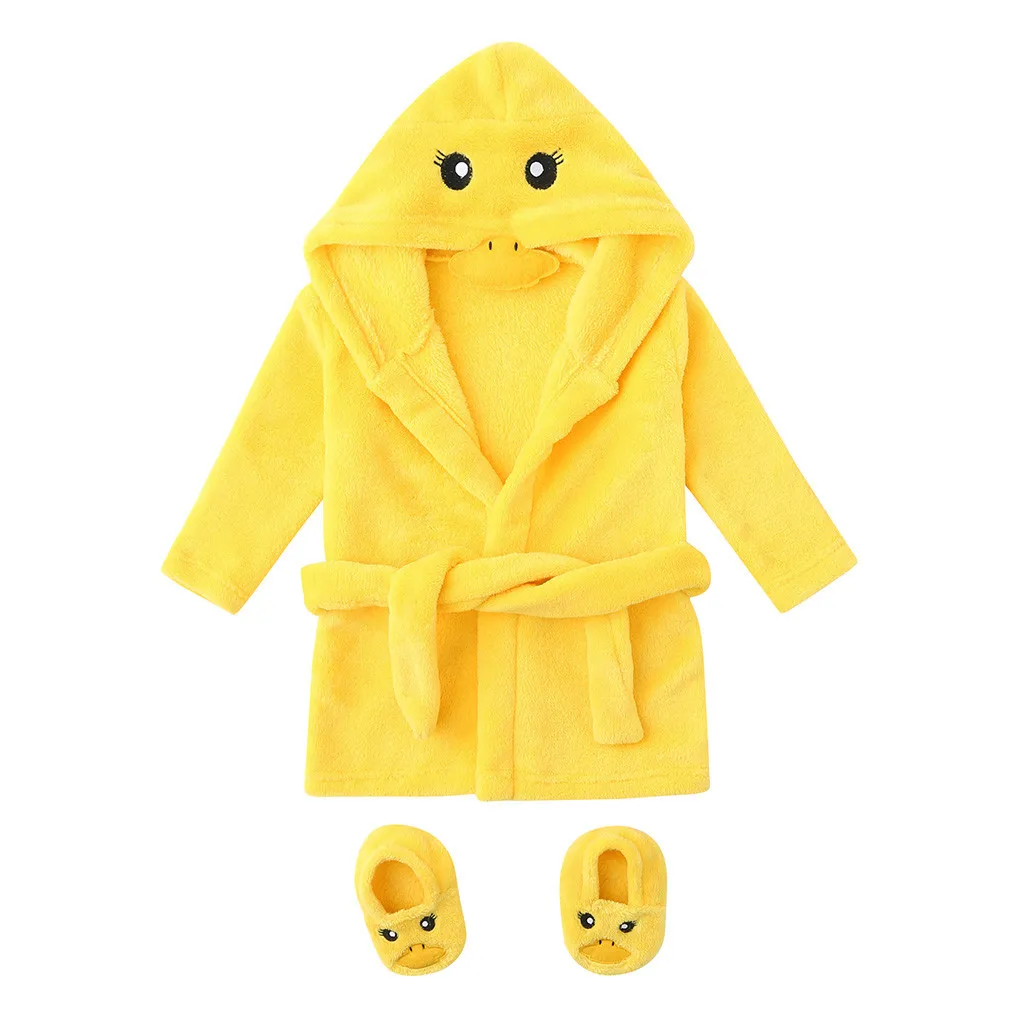 MUQGEW/фланелевые халаты для малышей; одежда для сна с капюшоном+ обувь; комплект одежды для маленьких мальчиков и девочек; комплект одежды с героями мультфильмов; WY8 - Цвет: Цвет: желтый