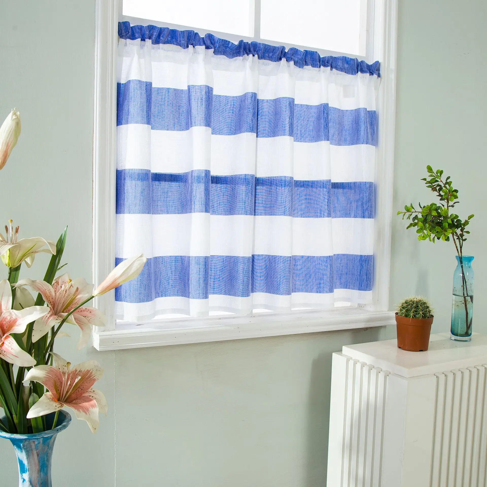 

Striped Polyester Roman Curtain Light Semi-shading Home Curtain Small Window Bay Window Bedroom Coffee Kitchen Curtain