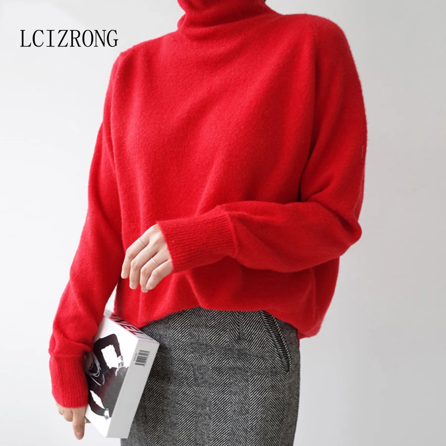 

3 Colors Basic Loose Sweaters Women Casual Turtleneck Long Sleeve Knitted Pullovers Solid Jumpers Truien Dames Plus Size