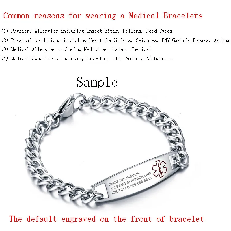 Vnox Free Engrave Medical Identification Bracelet Bangle Stainless Steel Customization Jewelry stainless steel bracelet medical alert bracelet