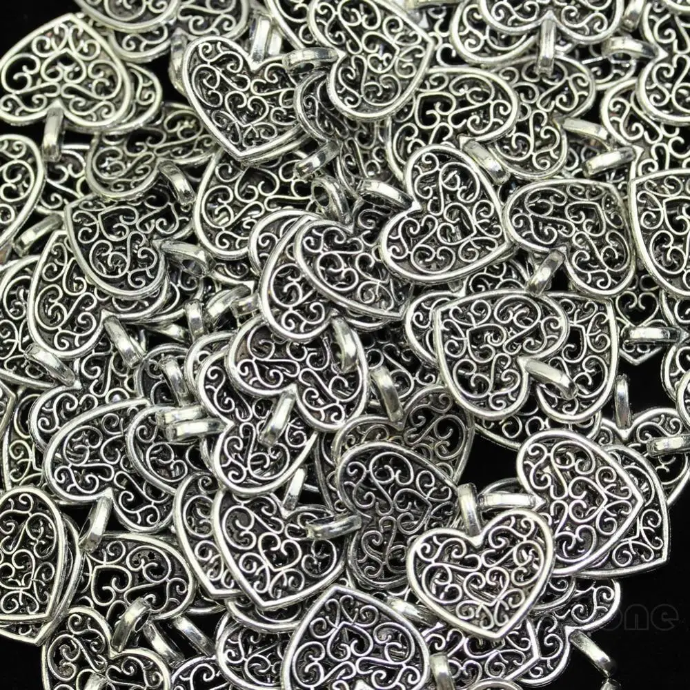 

JAVRICK Lot 50 Silver Plated MADE WITH LOVE CZ Heart Charms Pendants Beads DIY 4 Style