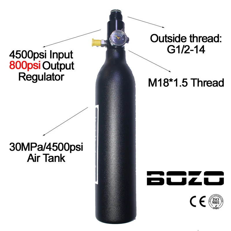 الألوان PCP الغوص تسلق الجبال الهواء خزان اسطوانة 4500psi/30MPA 0.2 0.35 0.45L HPA عالية مضغوط زجاجة M18 * 1.5 منظم