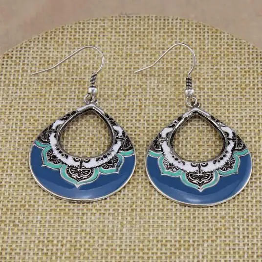 

10 pair / lot fashion jewelry accessories vintage metal enamel waterdrop earrings for women