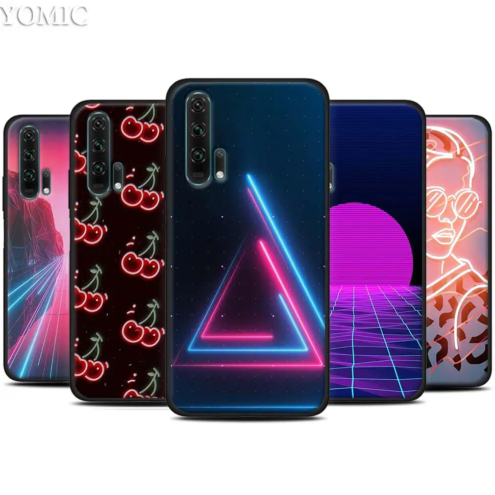 

Neon retro Black Silicone Case for Huawei Honor 20 Pro 10 20 Lite 20i V20 8X 8C 8A 8S Play Enjoy 9e 9s Case