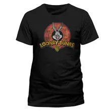 Oficial Looney Tunes T camisa Vintage Bugs Bunny Logo de círculo Warner Bros S L 2XL