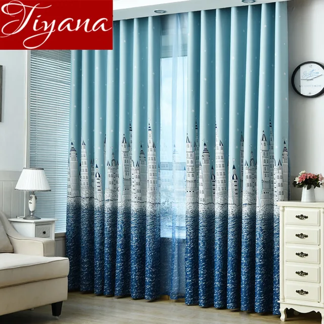 Cartoon Curtain Castle For Living Room Window Bedroom Kids Boys Cartoon Curtain Castle For Living Room Window Bedroom Kids Boys Sky Blue Curtains Print Voile